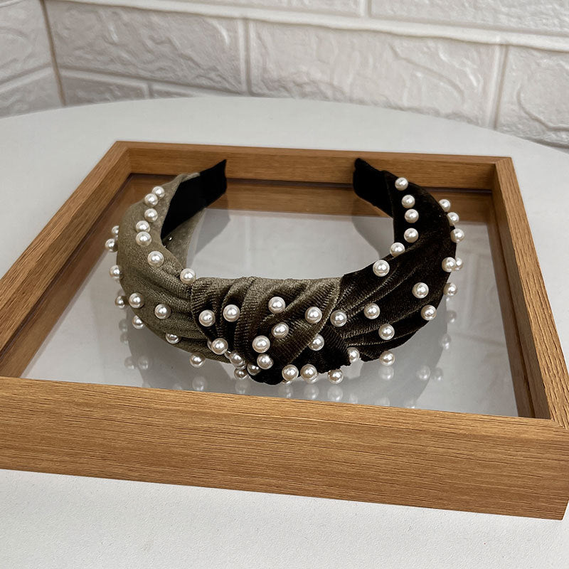 Wholesale Gold Velvet Fabric Beaded Knotted Headband